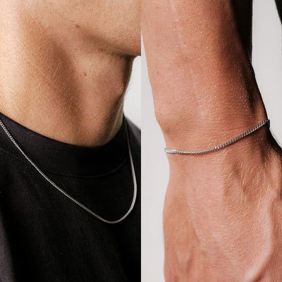 Bundle: Cuban Chain + Bracelet 2MM (Silver Plated)