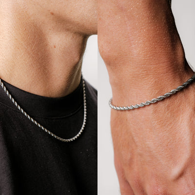 Bundle: Rope Bracelet + Chain 3MM (Silver Plated)