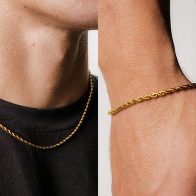 Bundle: Rope Bracelet + Chain 3MM (18K Gold Plated)