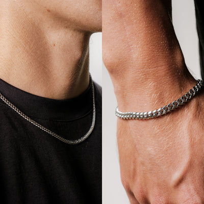 Bundle: Cuban Bracelet 5MM + Chain Bundle 3MM (Silver Plated)