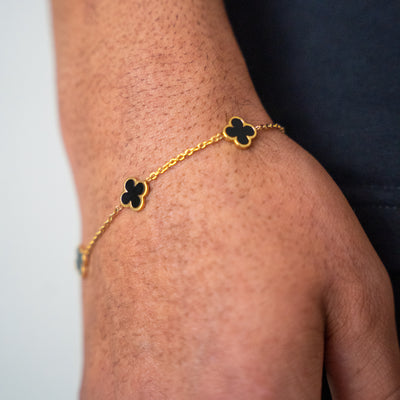 Fortuna Clover Bracelet Black (18K Gold Plated)