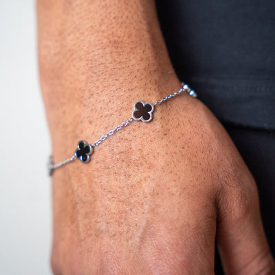 Fortuna Clover Bracelet Black (Silver Plated)