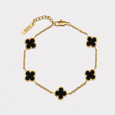 Fortuna Clover Bracelet Black (18K Gold Plated)