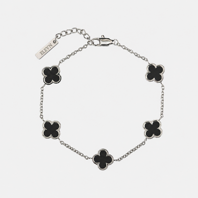 Fortuna Clover Bracelet Black (Silver Plated)
