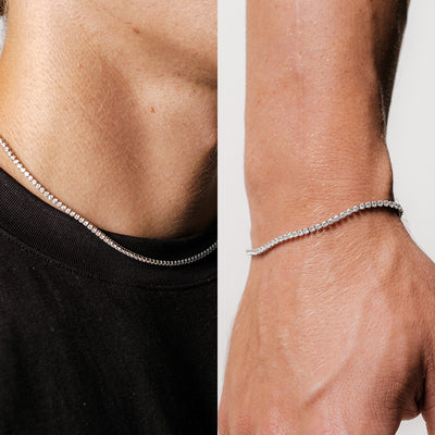 Bundle: Tennis Bracelet + Chain 2MM (Silver Plated)