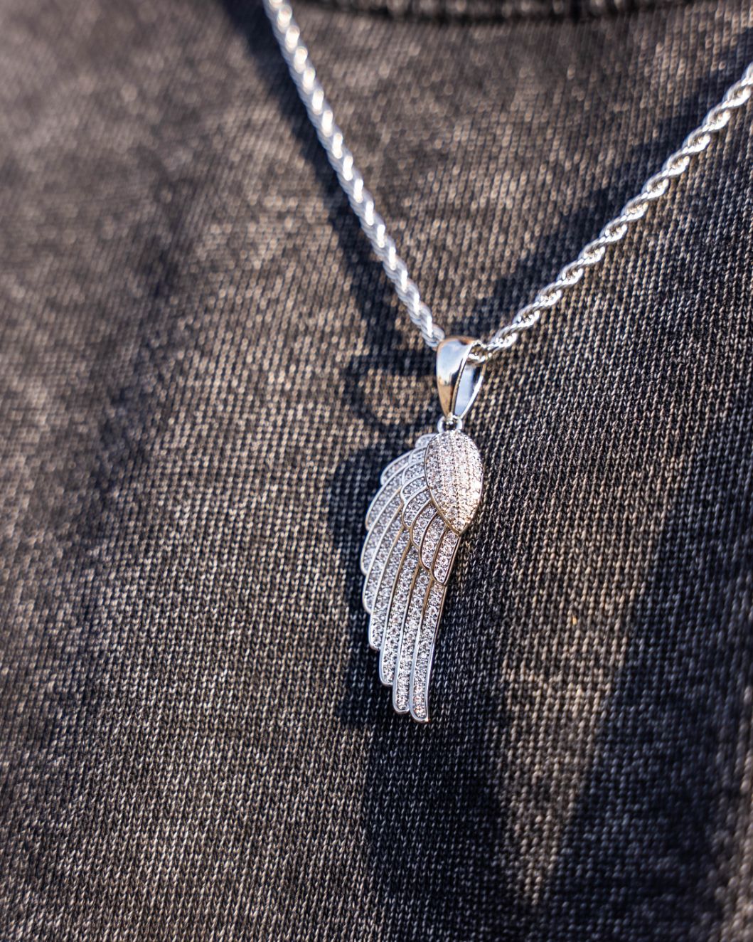 Angel Wing Diamond Necklace in 18k White Gold